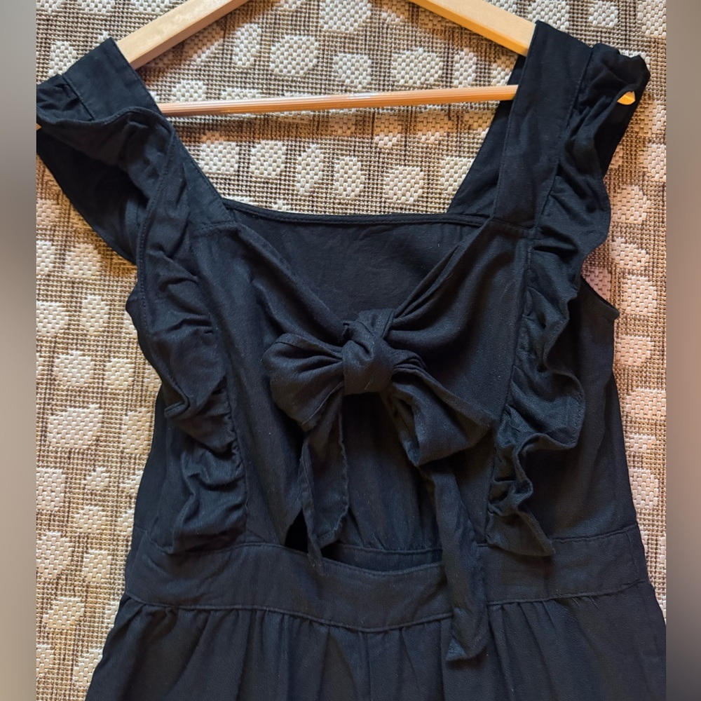 Who What Wear Black Linen Blend Wide Leg Jumpsuit Tie Back Coastal Chic - Picture 4 of 6